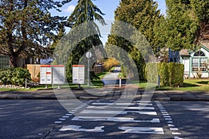 Pedestrian Crosswalk at Residential neighborhood Street in Modern City Suburbs