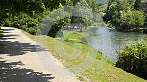 The pedestrian cycle track that runs along the Serio river. Albino, Bergamo, Italy photo