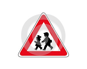 Pedestrian Danger Sign - Red triangle safety traffic sign isolated on white background