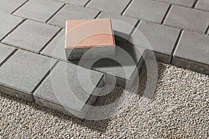 Pedestrian path with paver bricks. Sidewalk pavement