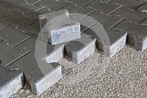 Pedestrian path with paver bricks. Sidewalk pavement