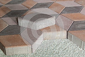 Pedestrian path with paver bricks. Sidewalk pavement