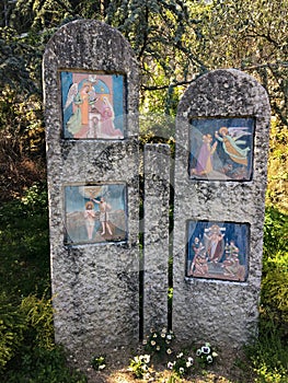 Pedestrian path with via crucis of the sanctuary of Madonna di Lourdes Verona Italy.