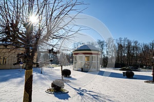 Pavilion of mineral water spring Frantisek in winter - Frantiskovy Lazne (Franzensbad)