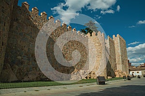 Pedestrian promenade beside large city wall at Avila