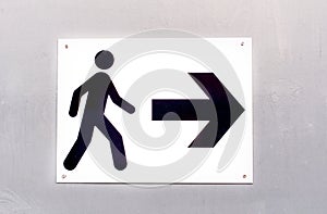 Pedestrian route direction icon and direction on white