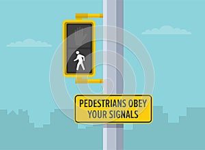 Pedestrian safety rules. Close-up pedestrian traffic signal. 