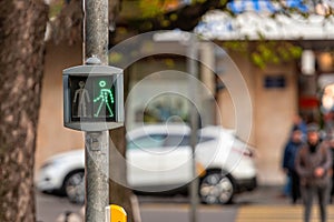 Pedestrian semaphore with a permissive green signal photo