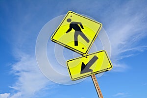 Pedestrian sign, Yellow man walking.