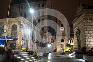 Pedestrian street at night in Bucharest, Romania