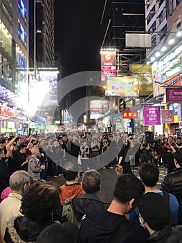 Pedestrian Street at night in Mongkok, Hong Kong