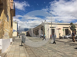 Pedestrian street with some people in Oaxaca, Mexico