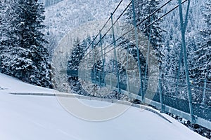 Pedestrian suspension bridge in Switzerland. photo