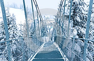 Pedestrian suspension bridge in Switzerland. photo