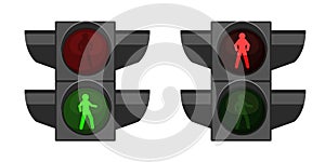 Pedestrian traffic light. Realistic crosswalk regulation equipment. Road crossing. 3D street device semaphores with red