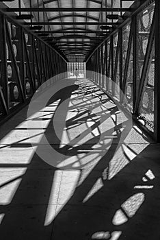 Pedestrian walkway shadows, black and white