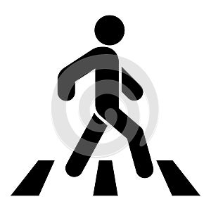 Pedestrian on zebra crossing icon black color illustration flat style simple image