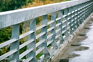 Pedestrian zone on the car bridge with guardrails