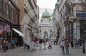 The pedestrian zone Herrengasse with a view towards Hofburg, Vienna