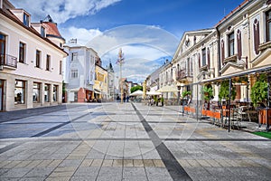 Pedestrian zone with historical buildings in centre of spa town Piestany SLOVAKIA