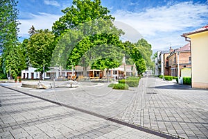 Pedestrian zone with small square in centre of spa town Piestany SLOVAKIA