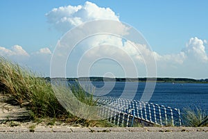 Pedestrians bridge over the dunes