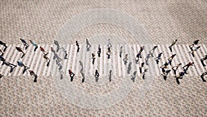 Pedestrians People cross the road in hipster style. Top view.