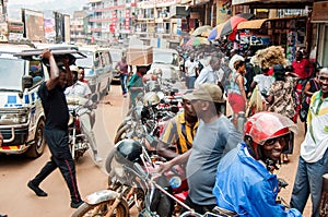 Pedestrias and bod bodas in Luwum Road, Kampala, Uganda