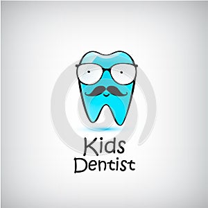 Pediatric Dental logo. Vector illustration. Funny character of tooth