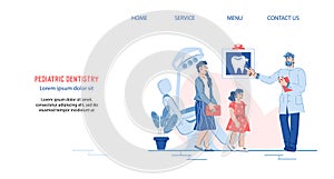 Pediatric dentistry website interface, flat vector illustration.