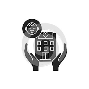 Pediatric hospice black glyph icon. Palliative help children. Pictogram for web page, mobile app, promo. UI UX GUI design element