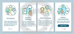 Pediatric services onboarding mobile app page screen with linear concepts