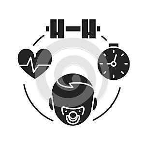 Pediatric sports medicine black glyph icon. Rehabilitation, physical therapy in children. Pictogram for web page, mobile app,