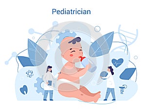 Pediatrician concept. Doctor examining little baby with stethoscope.