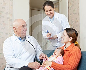 Pediatrician doctor examining newborn baby