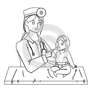 Pediatrician Doctor Woman Examining Child Vector