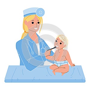 Pediatrician Doctor Woman Examining Child Vector