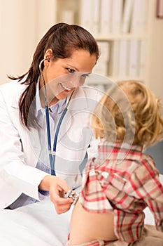 Pediatrician examine child girl with stethoscope