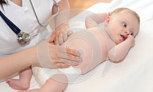 Pediatrician examining baby