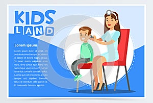 Pediatrician examining boy s ear with otoscope