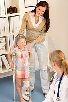 At the pediatrician little girl with crutches