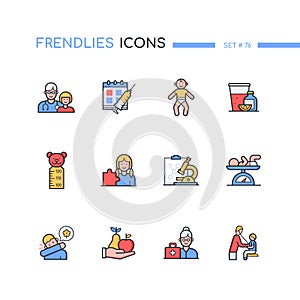 Pediatrics - modern line design style icons set