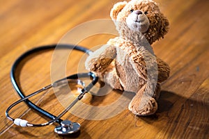 Pediatrics: stethoscope and toy bear