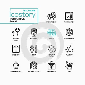 Pediatrics - vector line design style icons set