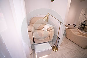 Pedicure chair in beauty salon. pedicure. Interior of a cosmetology office