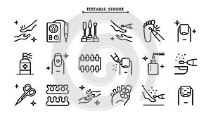 Pedicure Line Icon Set. Women Feet Care Spa Service Symbol in Black and Blue Color