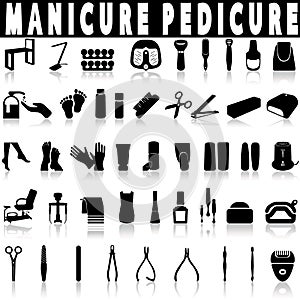 Pedicure and manicure vector icons set.