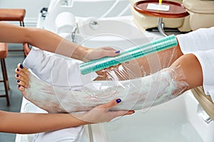 Pedicure nourishing mask legs cling film wrap