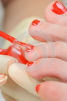 Pedicure process macro closeup