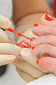Pedicure process macro closeup